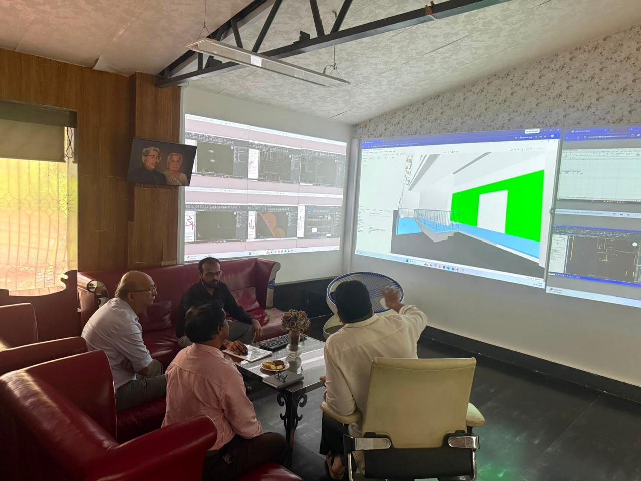 Firoj Jena and the Clancy Global team reviewing CAD and BIM drawings